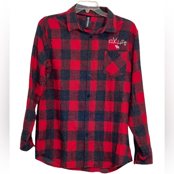 burnside Other - Burnside “Elk Life” red & black flannel shirt. Size Large GUC